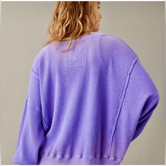 AE Oversized Big Hug Waffle PURPLE Sweatshirt S - Picture 4 of 9